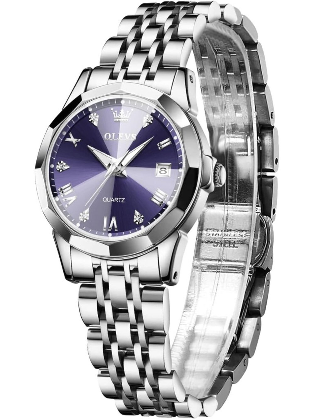 Women's Purple Luxury Waterproof Fashion Analog Quartz Stainless Steel Watch